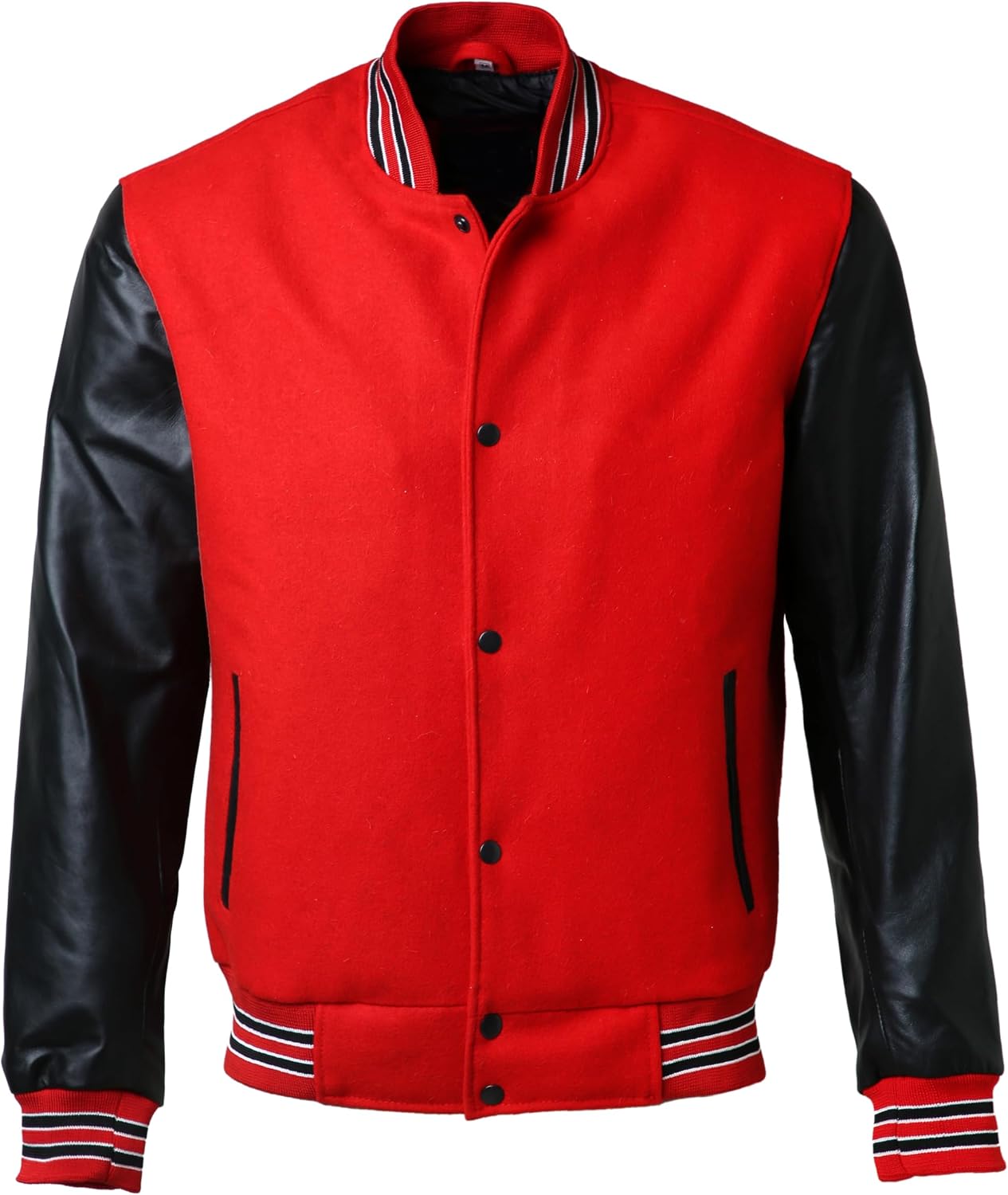 Red And Black Letterman Jacket Men - Mens Black Varsity Letterman High School Baseball Bomber Jacket