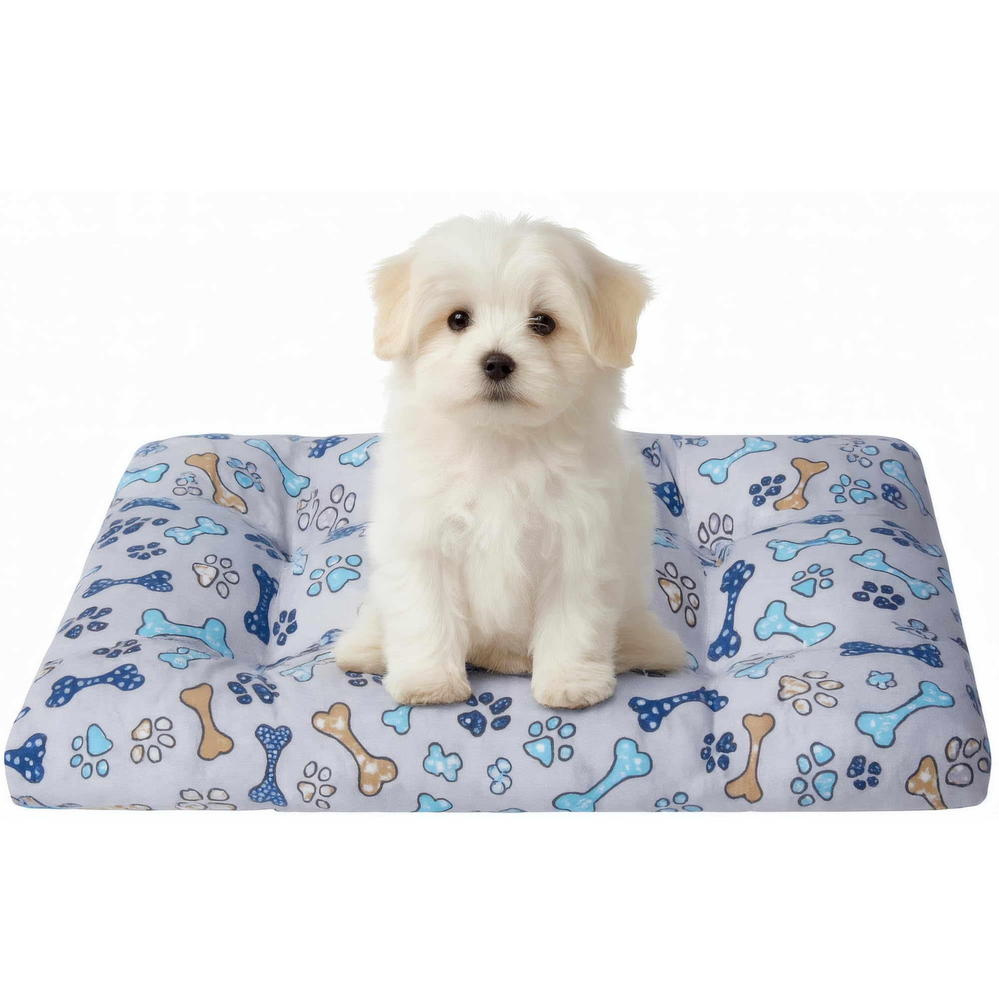Cama Perro pequeño - Colchón Fibra Suave y Transpirable - Tejido loneta Resistente antipelos - Base Antideslizante - Lavable y Ligera - Hecho en España 50X70X8 Huesos +Cotes
