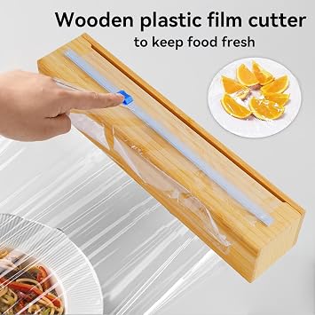 Uncle Jack Plastic Wrap Dispenser With Slide Cutter, Fit 13'' Rolls, Bamboo Aluminum Foil Dispenser with Cutter for Wax Paper, Saran Wrap