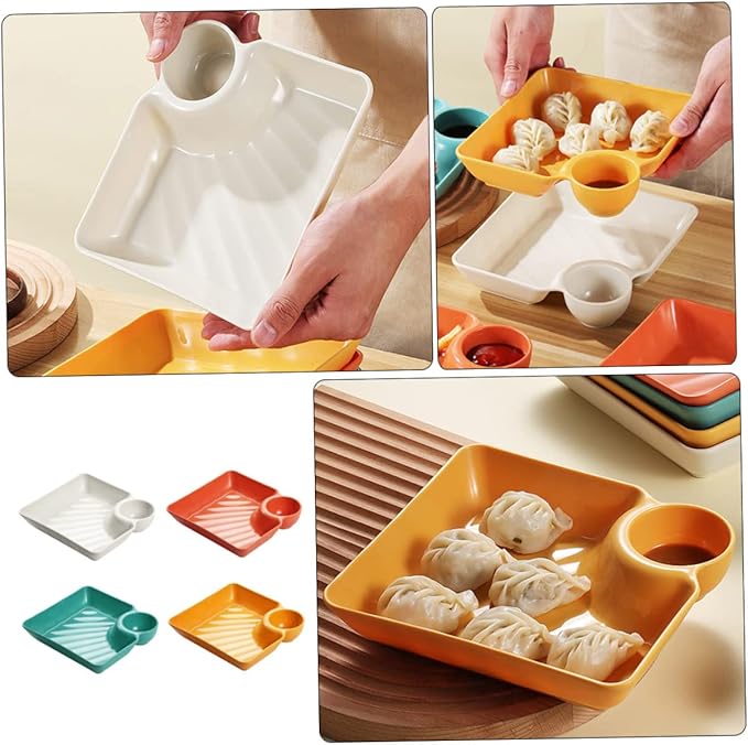 4 Platos de Snack PP con Recipiente para Salsa Dumpling Servir Desayuno miniatura 4