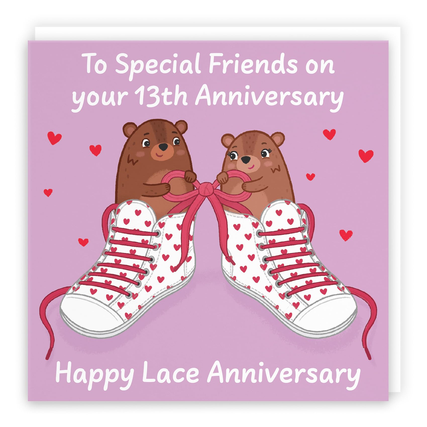 Hunts England - Special Friends 13th Anniversary Card - Lace Anniversary - 13 Years - Cute Fun Bears Card - Love Story Collection