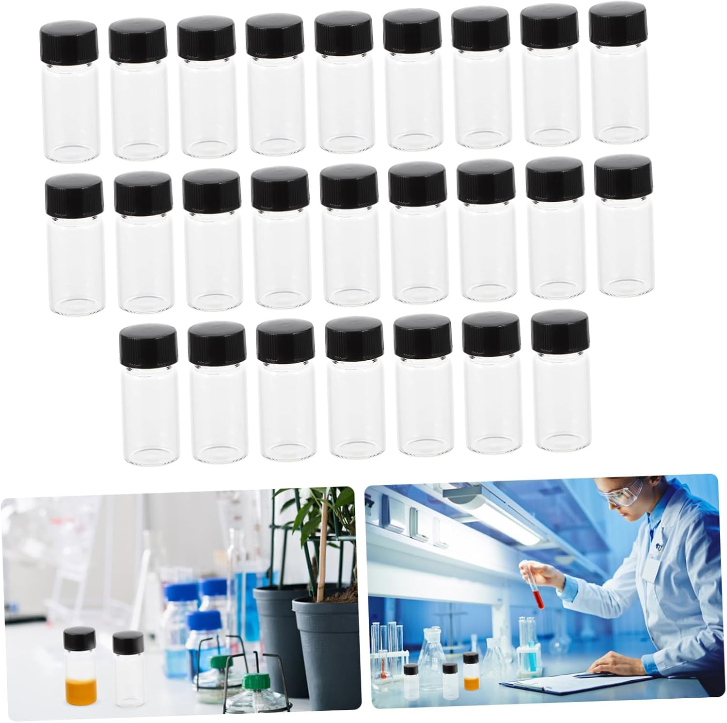 25pcs Glass Vials Sample Bottles with Sealing Lids Transparent Experiment Containers for Essential Oils Lab Use and Storage