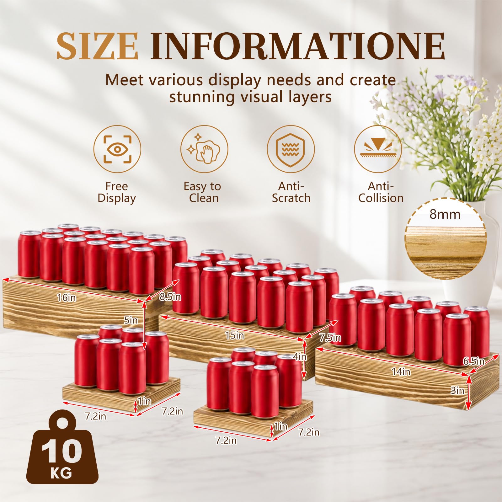 Leinuosen Juego de 5 elevadores de buffet extragrandes, caja de exhibición rectangular de madera, para catering, postre, mesa, soporte decorativo con fondo hueco para catering (madera clara)