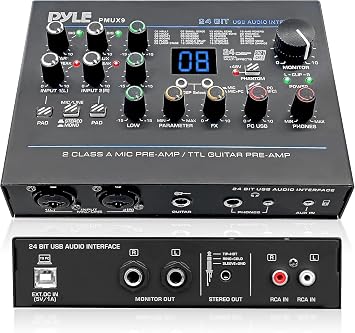 Pyle USB Audio Interface   24-Bit, PC/Mac Compatible, 48V Phantom Power, Low Noise Design, Home Studio & Streaming   Digital Interface