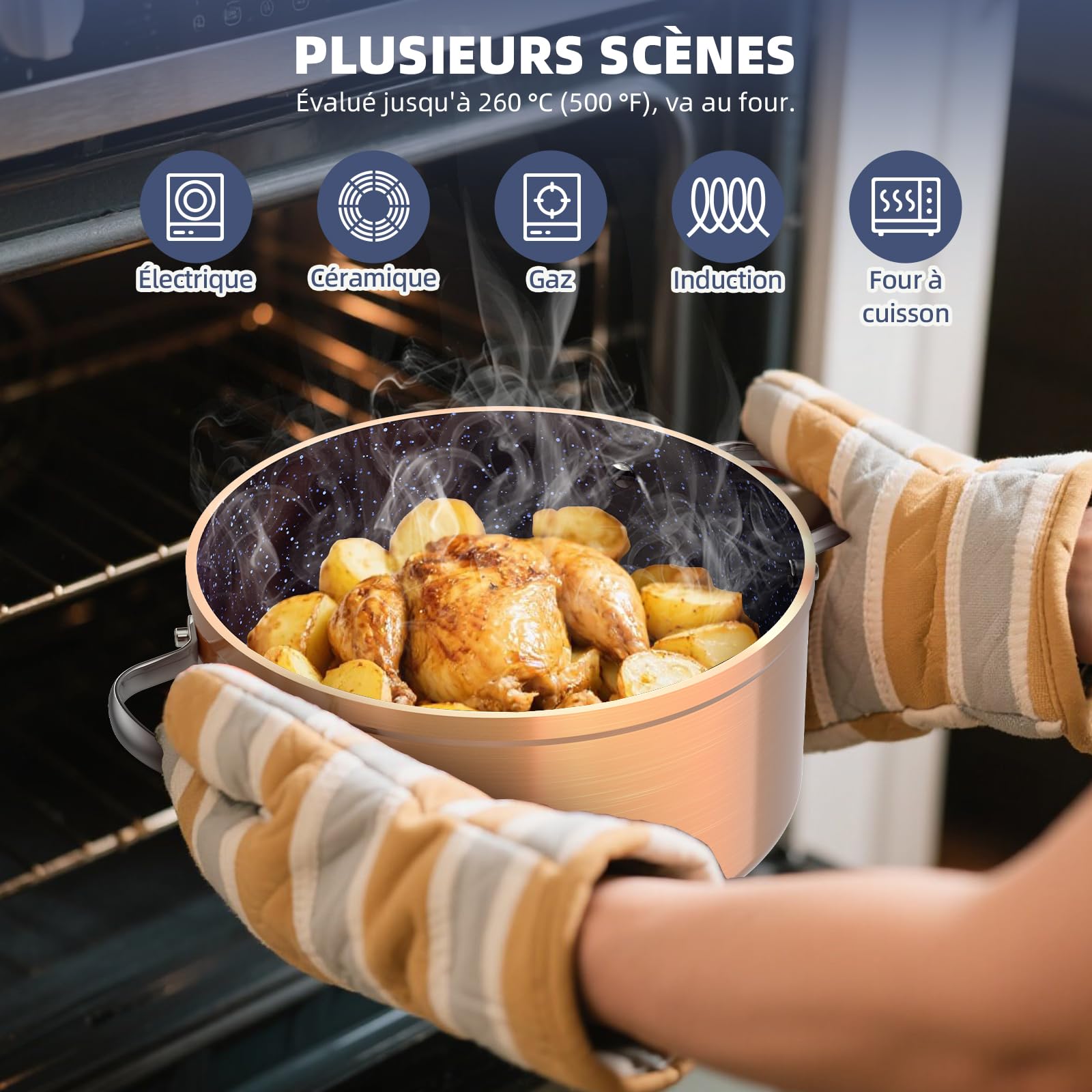 Nuwave Batterie de Cuisine 12 Pièces, Céramique Duralon, Cuivre, Sans PFAS | Revêtement céramique Generation 10; dureté 9H anti-rayures & taches; four jusqu'à 260 °C; tous feux compatibles