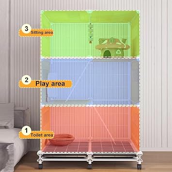 Indoor Rabbit Cage with Extra Large Pull-Out Tray 360° Universal Wheel Panoramic Transparent Design for Small Animals such as Ferrets and Chinchillas