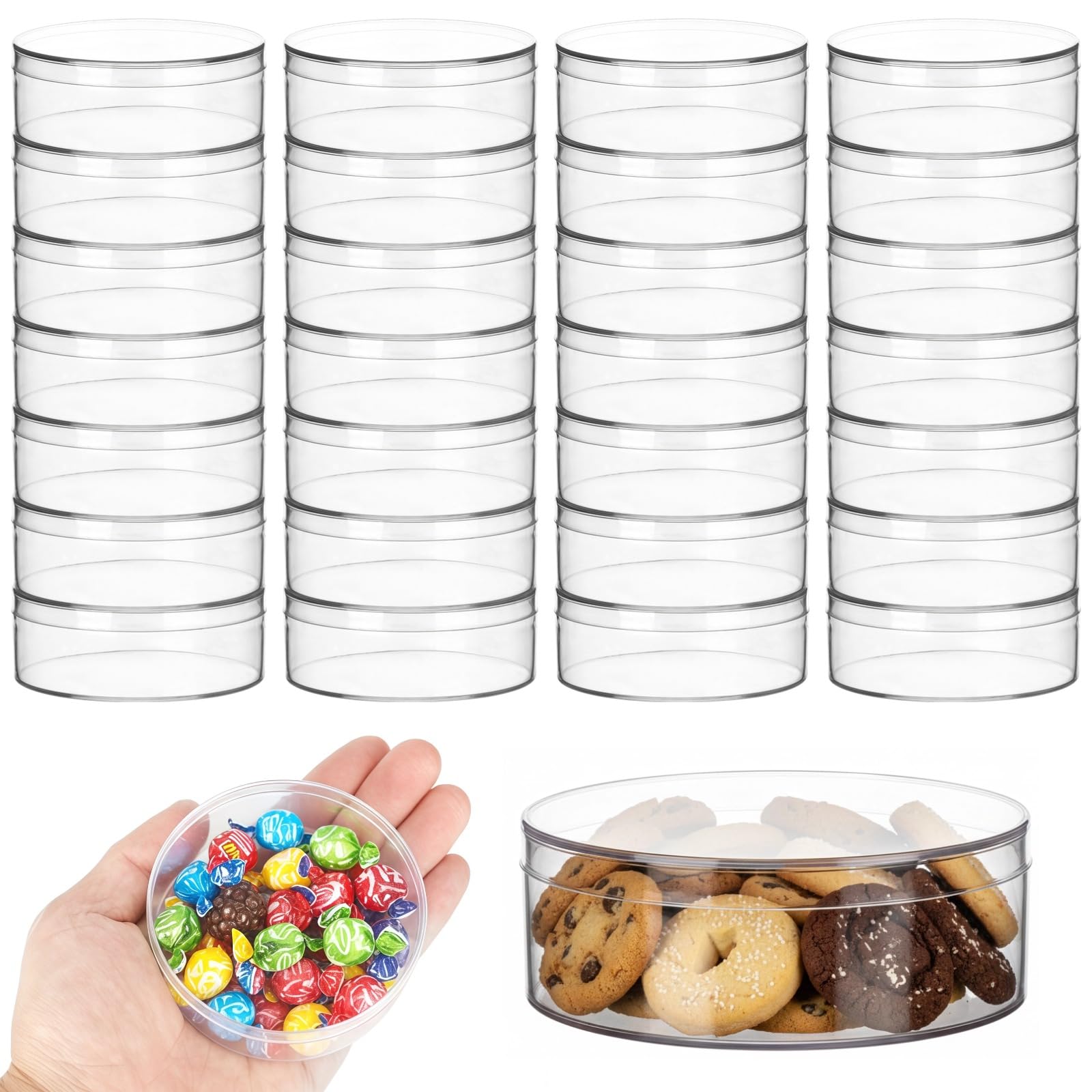 Transparente Acryl-Boxen mit Deckel, rund, 7,9 cm, mit Deckel, kleine transparente Süßigkeiten-Boxen, Party-Leckerei-Aufbewahrungsbehälter für Kekse, Perlen, Schmuck, 50 Stück