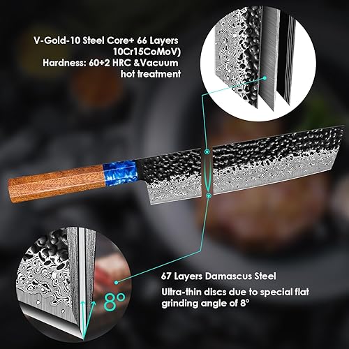 Miniatura 4 de Kuwata Nakiri Cuchillo de chef, cuchillo de cocina de Damasco de 7 pulgadas, cuchillo de cocina profesional japonés VG-10 de acero inoxidable