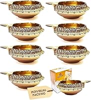 Vista 14 de Craftsman – Diya del dios Kúbera hecha a mano en latón con grabado dorado para Diwali, Lámpara de aceite tradicional india Pooja Puja, Artículos