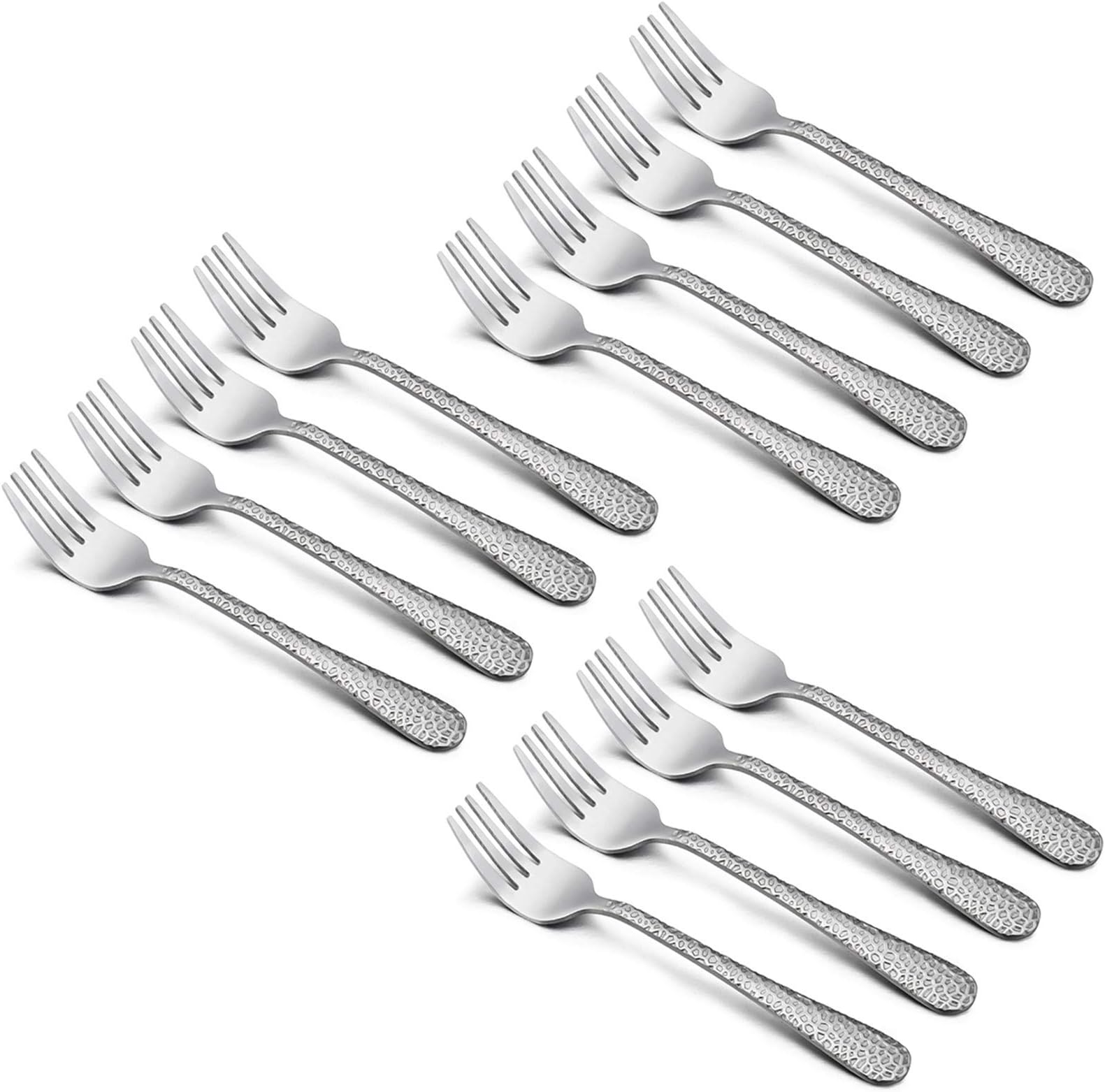 12-Piece Kids Toddler Fork Set, HaWare Stainless Steel Preschooler Utensils Mini Flatware Set, Hammered Pattern(Adult Look) Cutlery, BPA Free and Dishwasher Safe