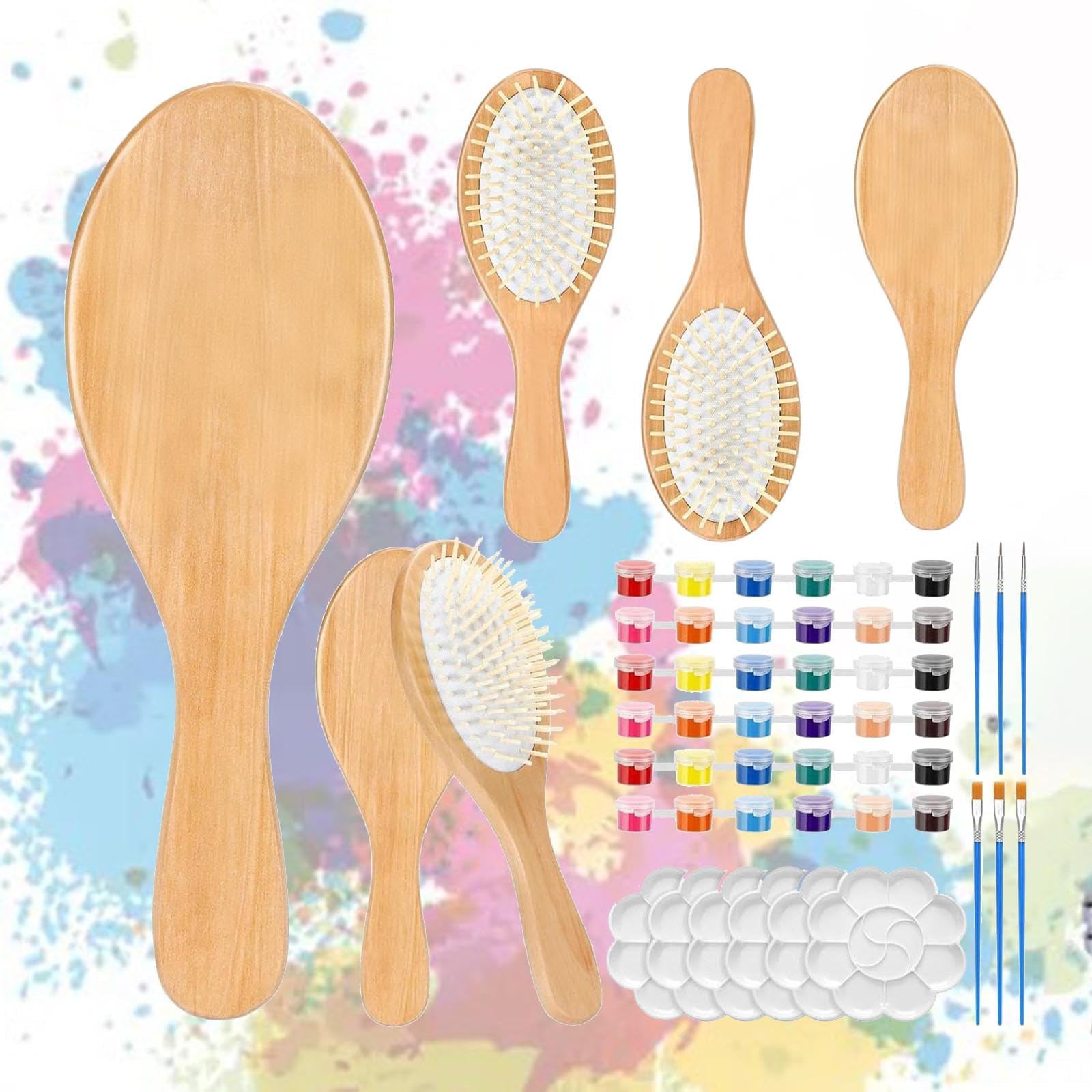 Kits de Pintura para Cepillos de Pelo de Madera, Cepillo de Paleta de Madera, Suministros para Fiestas Nocturnas, Propio Cepillo de Pelo, Pein