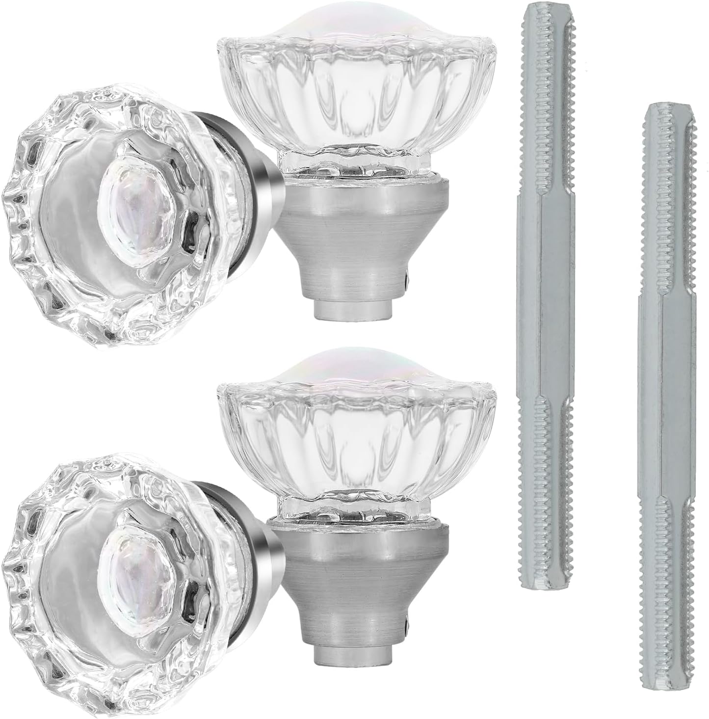 6 Pack Clear Crystal Door Knobs Privacy or Passage Function,Octagonal Diamond Glass Interior Knob with Spindle Satin Nickel Finished