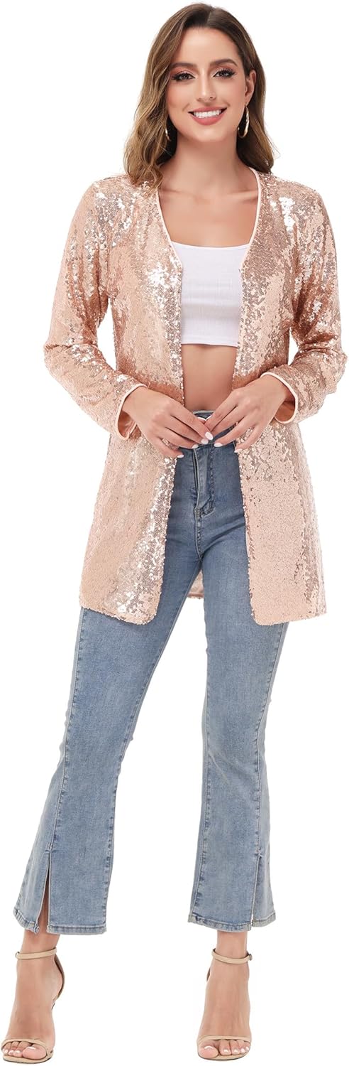 Anna-Kaci Women's Open Front Sequin Coat Las Vegas Blazer Party Club Cocktail Jacket Outerwear - Image 5