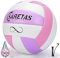 Saretas Official Size 5 PU Soft Touch Kids Volleyball for Girls - Includes Pump & Net, Safe for Beginners & Teens
