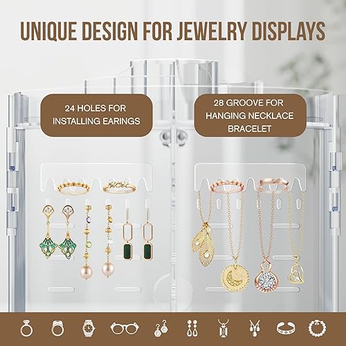 Miniatura 5 de Organizador de maquillaje giratorio de 360 grados para tocador con puertas a prueba de polvo, organizadores acrílicos para el cuidado de la piel de