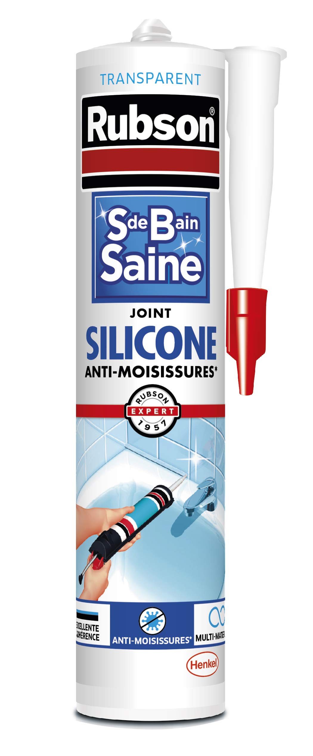 RUBSON Mastic Sanitaires SDB Saine Mastic Translucide Cart 280ml, L'emballage peut varier