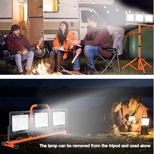 Miniatura 7 de Luces de trabajo de 21000 lúmenes con soporte, 3 luces de trabajo LED de cabeza ajustables, con soporte de trípode ajustable y plegable, lámpara