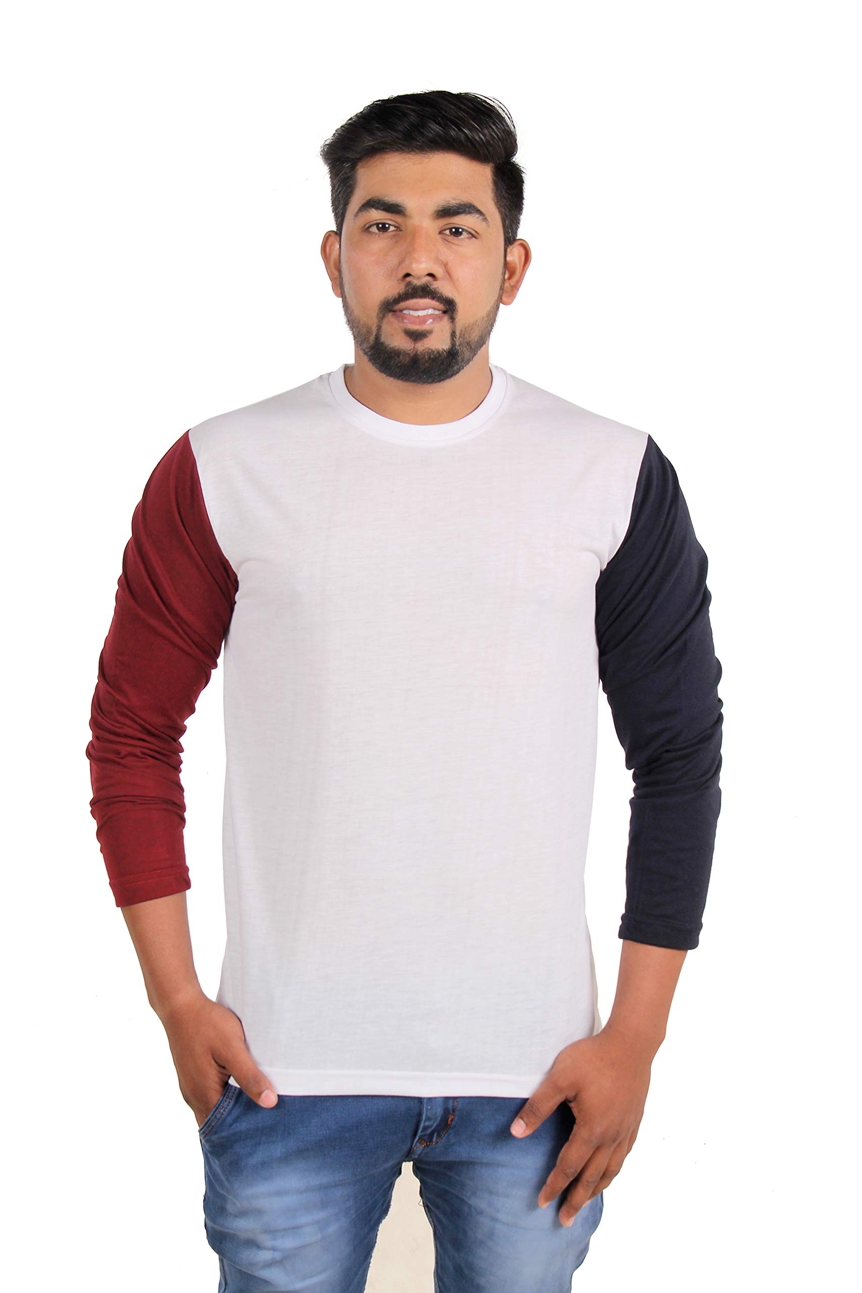 F GALLERYTshirts for Men|Full Sleeve Round Neck Tshirts|Men's Stylish Regular Fit Cotton Tshirt Pure White