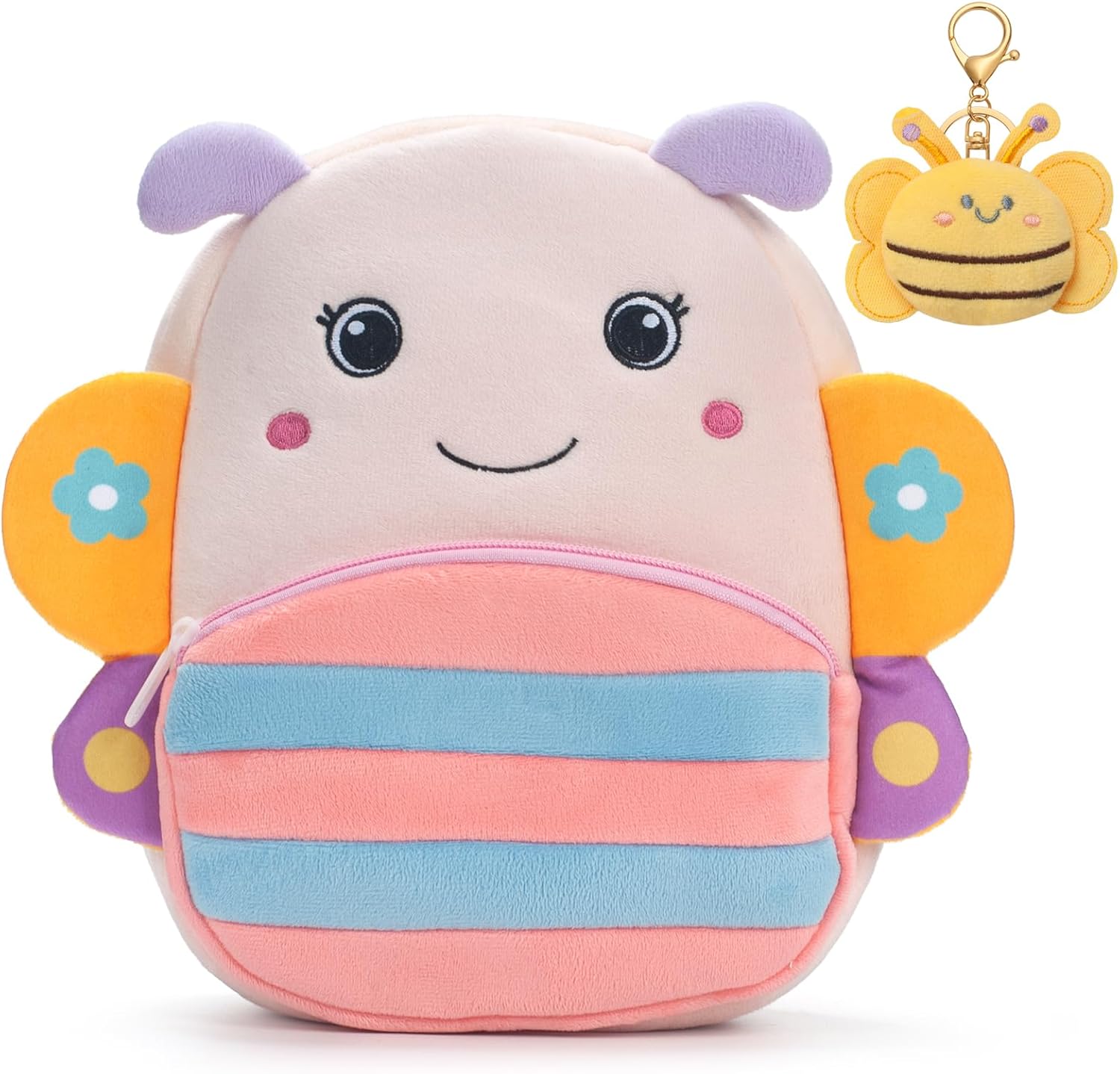Toddler Backpacks for Girls 2-4, Butterfly Backpack for Kids, Animal Cartoon Mini Travel Bag with Bee Keychain