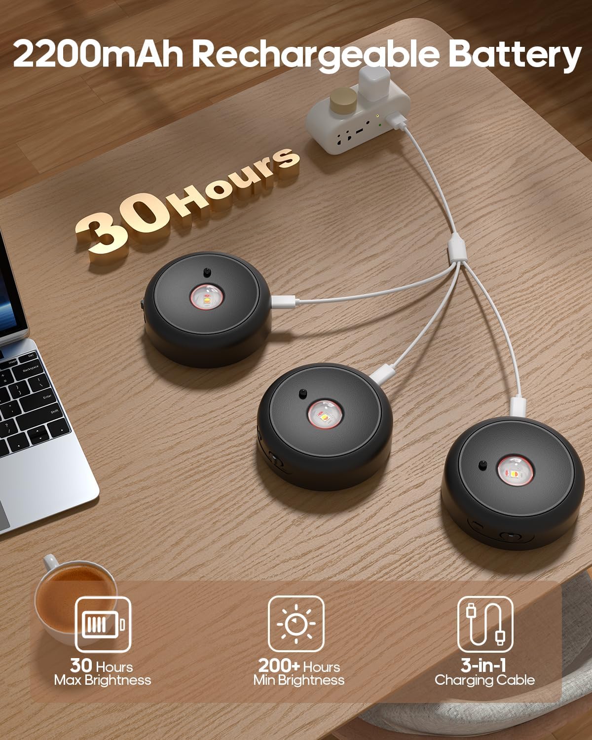 Picture Lights for Wall, 2200mah Rechargeable Wall Lights with Remote, Wireless Poster Lights with 3 Colors, Dimmable Timer Painting Lights for Wall, Picture Frame, Halloween (3 Pack)