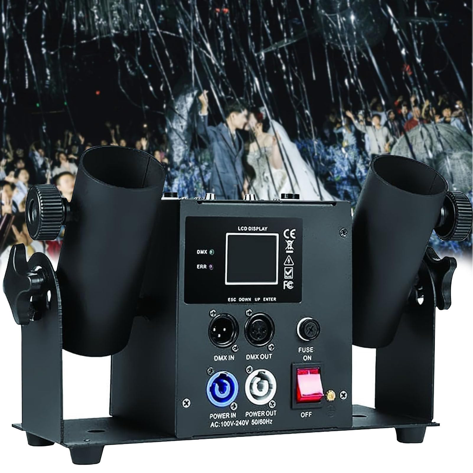 Macchina spara coriandoli elettrica a 2 colpi, spara coriandoli da palco, DMX512 e telecomando, per matrimoni, discoteche, spettacoli, club, palchi, feste.