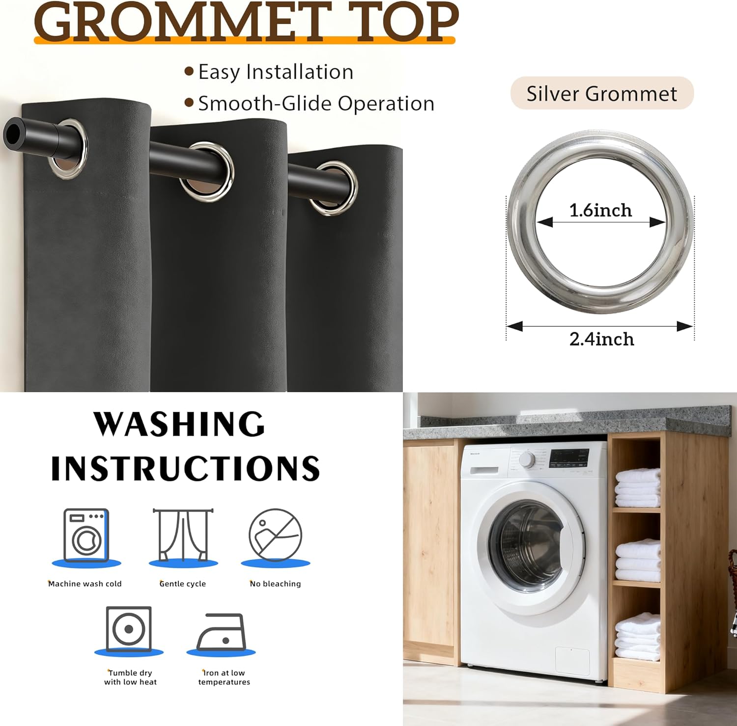 4-Panel-Curtain 100% Blackout, 84 Inch Length for Bedroom Living Room, Grommet Thermal Insulated Room Darkening Drapes, Light Blocking Window Treatment Decor, Pack of 4, 54x84, Black