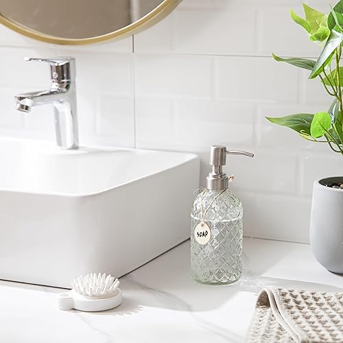 Miniatura 3 de Vorey Dispensador de jabón de vidrio de 16 onzas con bomba de acero inoxidable 304, dispensador de jabón líquido recargable para cocina, baño,