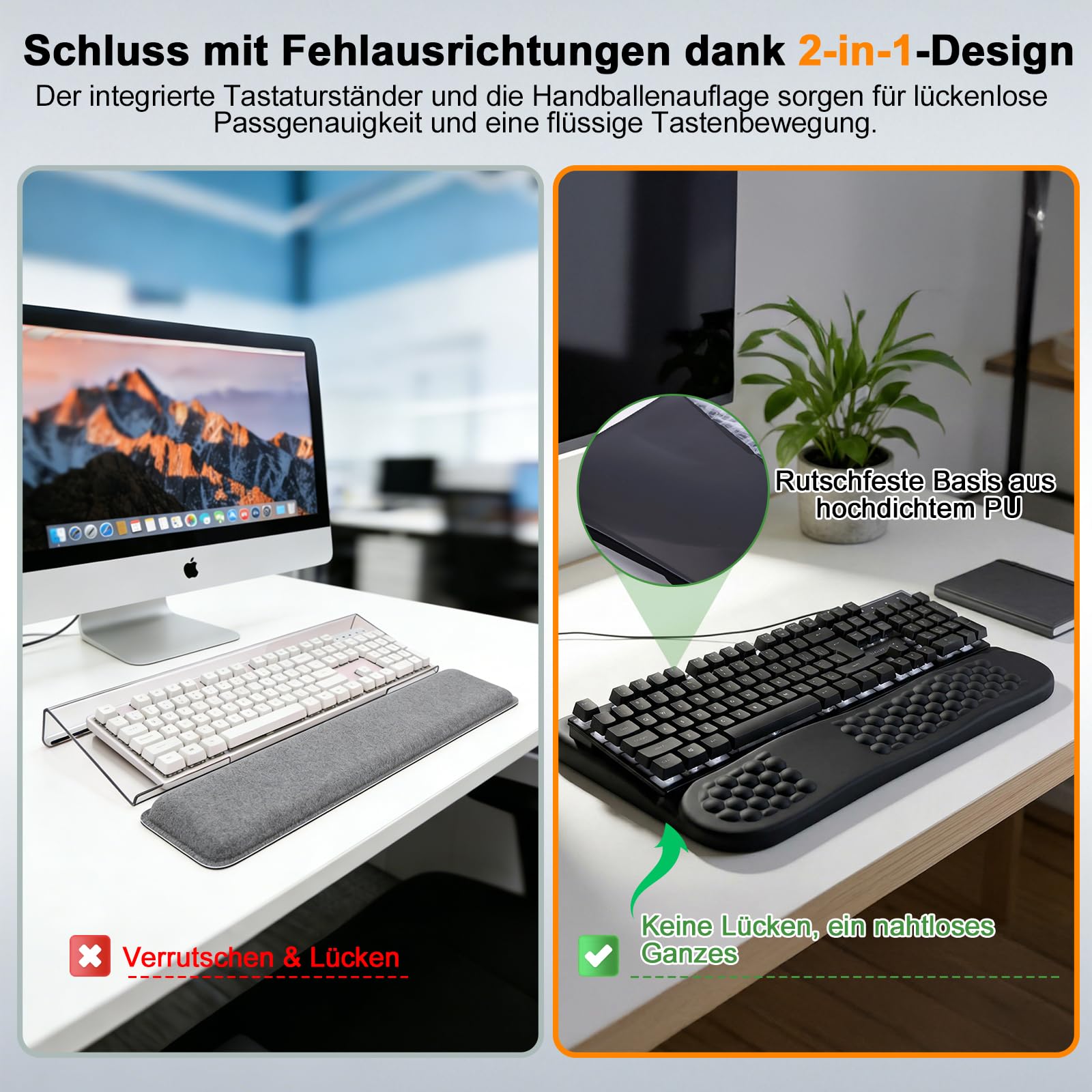 LIMOUS Handballenauflage Tastatur– 2-in-1 Memory-Schaum- Ergonomische Tastaturauflage,Handgelenkentlastung für Büro & Gaming –Schwarz