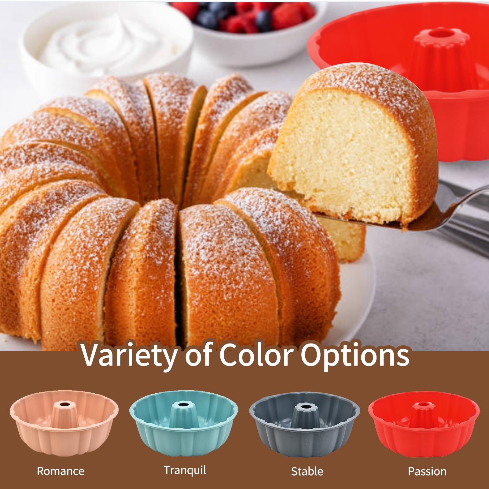 Paquete de 2 moldes de silicona antiadherentes, 10 pulgadas, moldes de silicona para pasteles, molde para hornear para gelatina, gelatina, pastel, brownie y pan (rosa + azul) 4