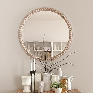 Distressed Wood Frame Accent Mirror, Rustic Farmhouse Style Decorative W...