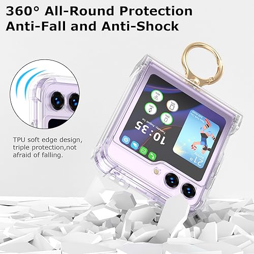 Miniatura 9 de Funda para Galaxy Z Flip 5 con protección de bisagra, funda transparente para Samsung Flip 5 con protector de pantalla trasera con función atril