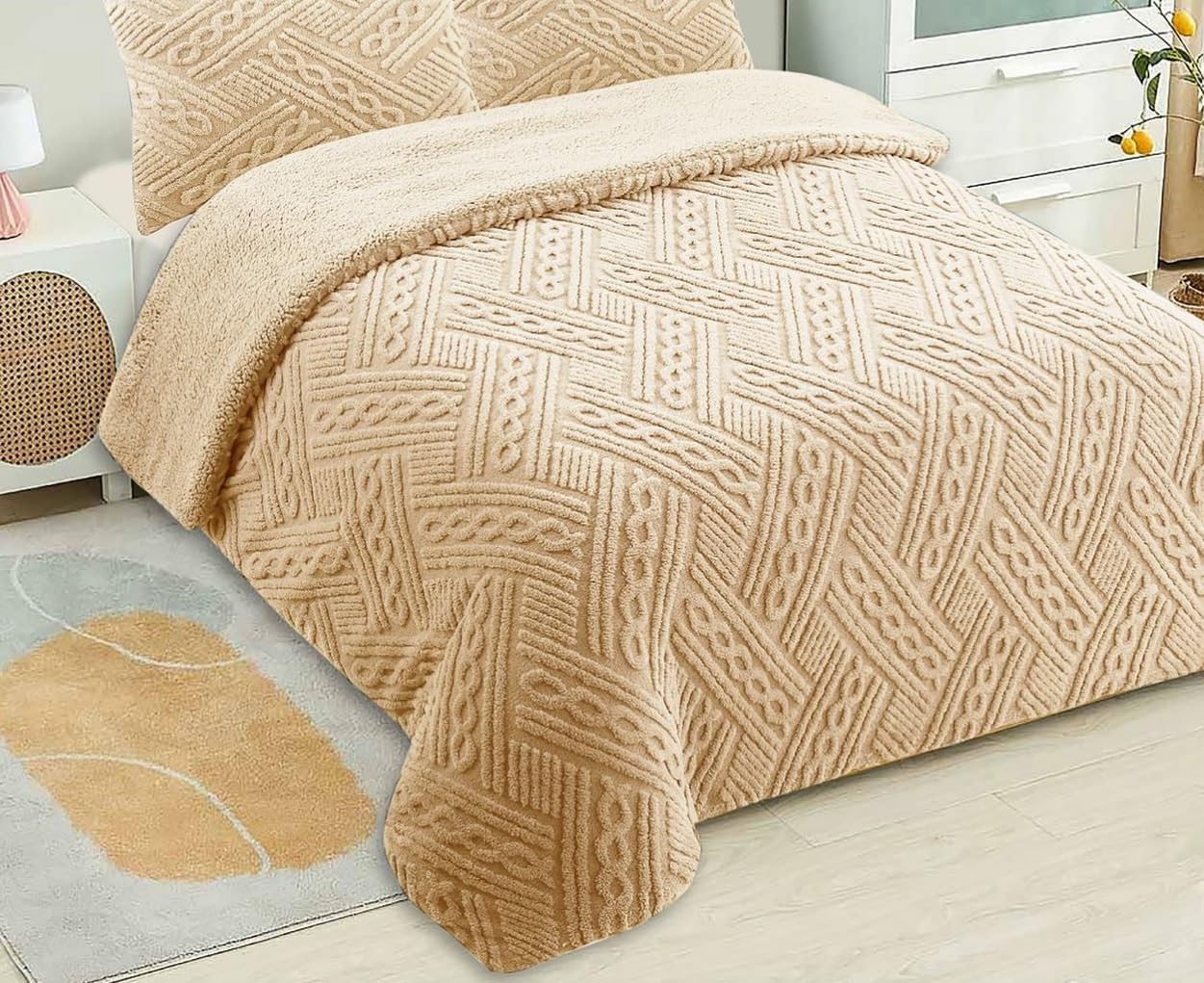 TEJIDOS EL MUNDO EDREDON Sherpa Helsinki - 105 cm., Beige