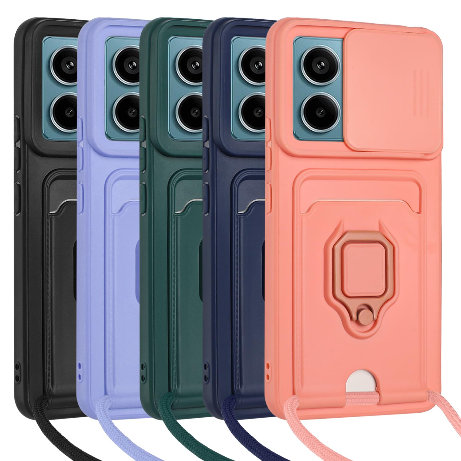 Zallagre Funda con Cuerda Compatible con Redmi Note 13 Pro 5G,[2 Packs Cristal Templado],Ranura para Tarjetas,Cubierta de Cámara Deslizante Proteger,360 Anillo Soporte-Morado — view 4