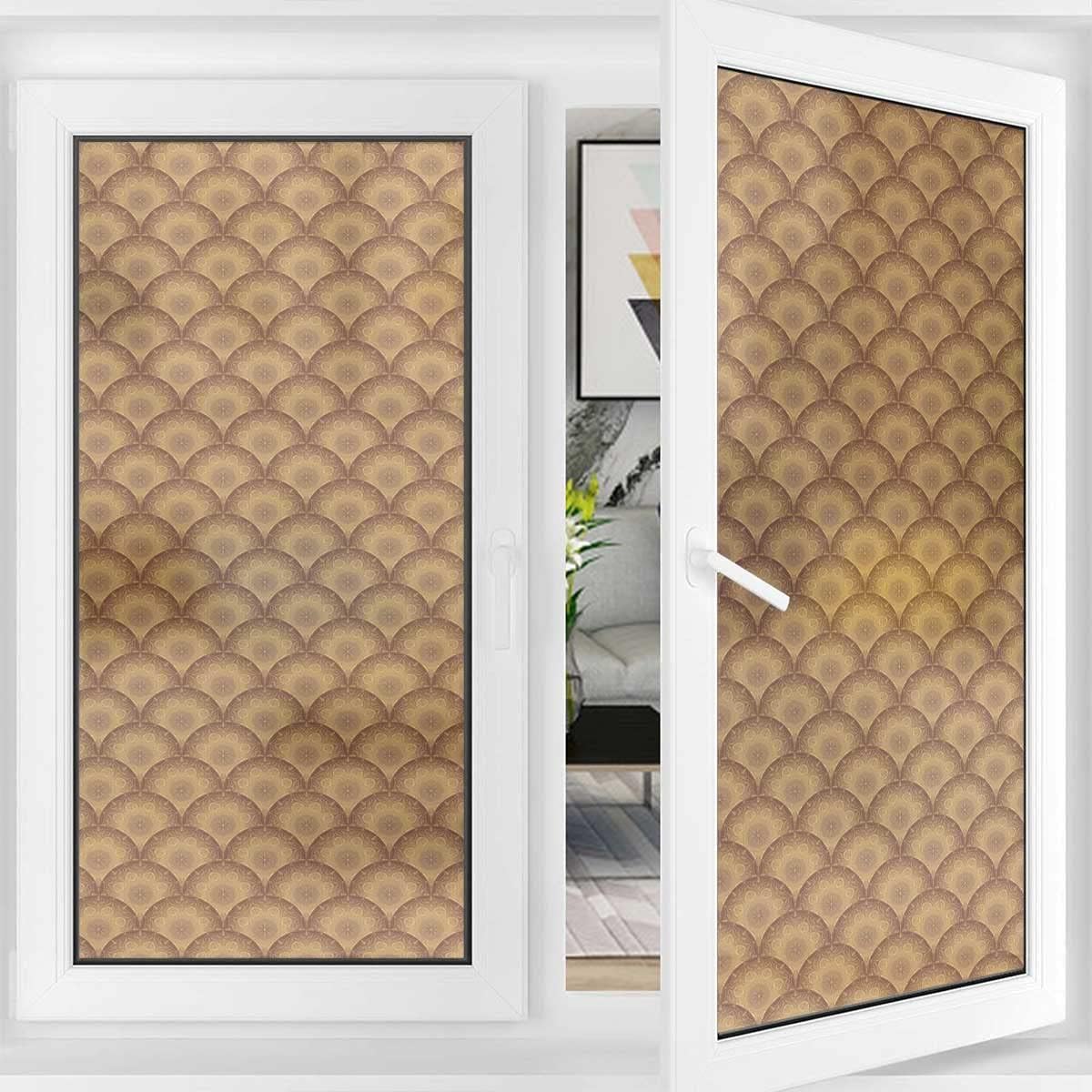 Window Film Sun Blocking Traditional Oriental Damask 3D Static Cling Window Film Self Adhesive Glass Sticker