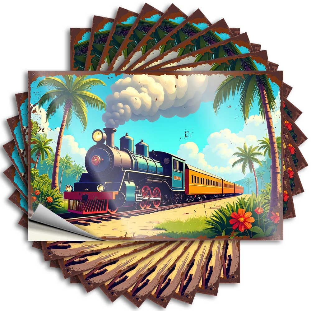 Lettering Sticker Basement Decor Durable Vinyl - Steam Train Journey Through Tropical Paradise Helmet for Things Use(12X18CM)
