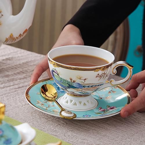 Miniatura 5 de ACMLIFE Juego de taza de té y platillo de porcelana de hueso  Juego de taza de café y platillo de té de porcelana de hueso para 1 taza de té de
