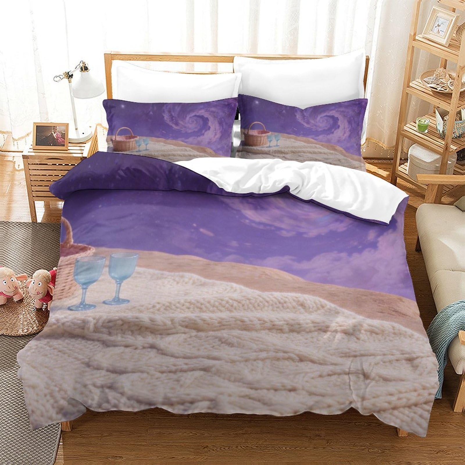 Housse de couette 135x200 imprimé 3d sable violet parure de lit respirante