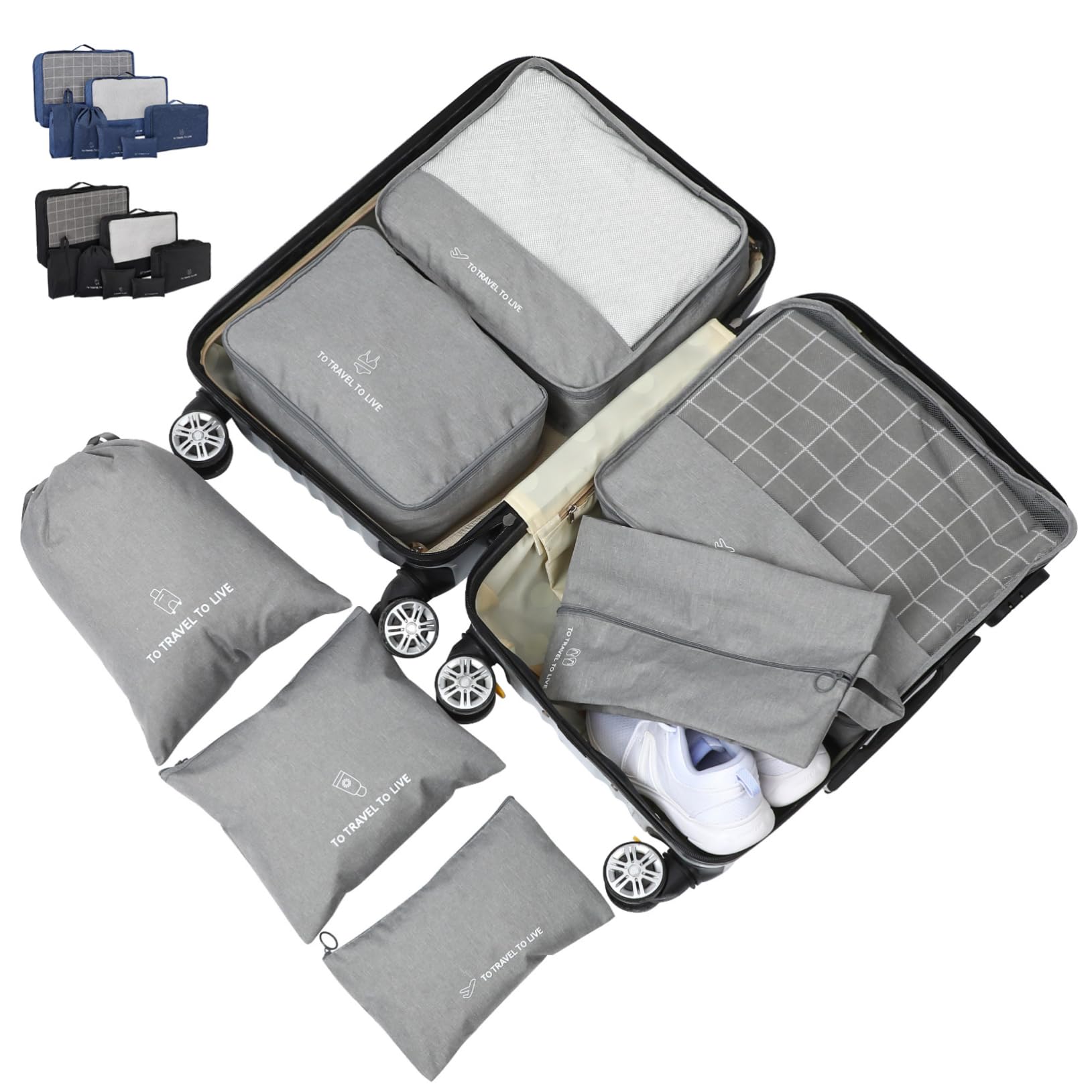 Cabilock 7pezzi Organizer Per Bagagli Da Viaggio Pieghevoli Per Imballaggio Borse Portaoggetti Per Vestiti Biancheria Intima Accessori e Scarpe Tasca Coulisse Grigio