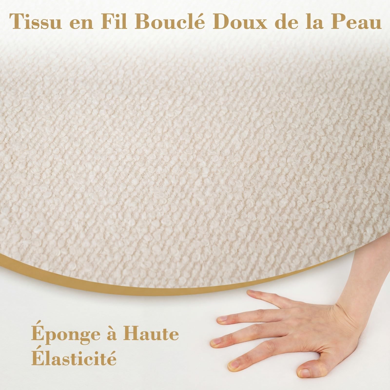COSTWAY Pouf Ottoman Rond Ø45 x H35 cm, Repose Pied Salon Doux en Mousse, Tissu en Fil Bouclé, Housse Détachable & Lavable, Pouf Repose Pieds sans Assemblage pour Salon Chambre, Beige