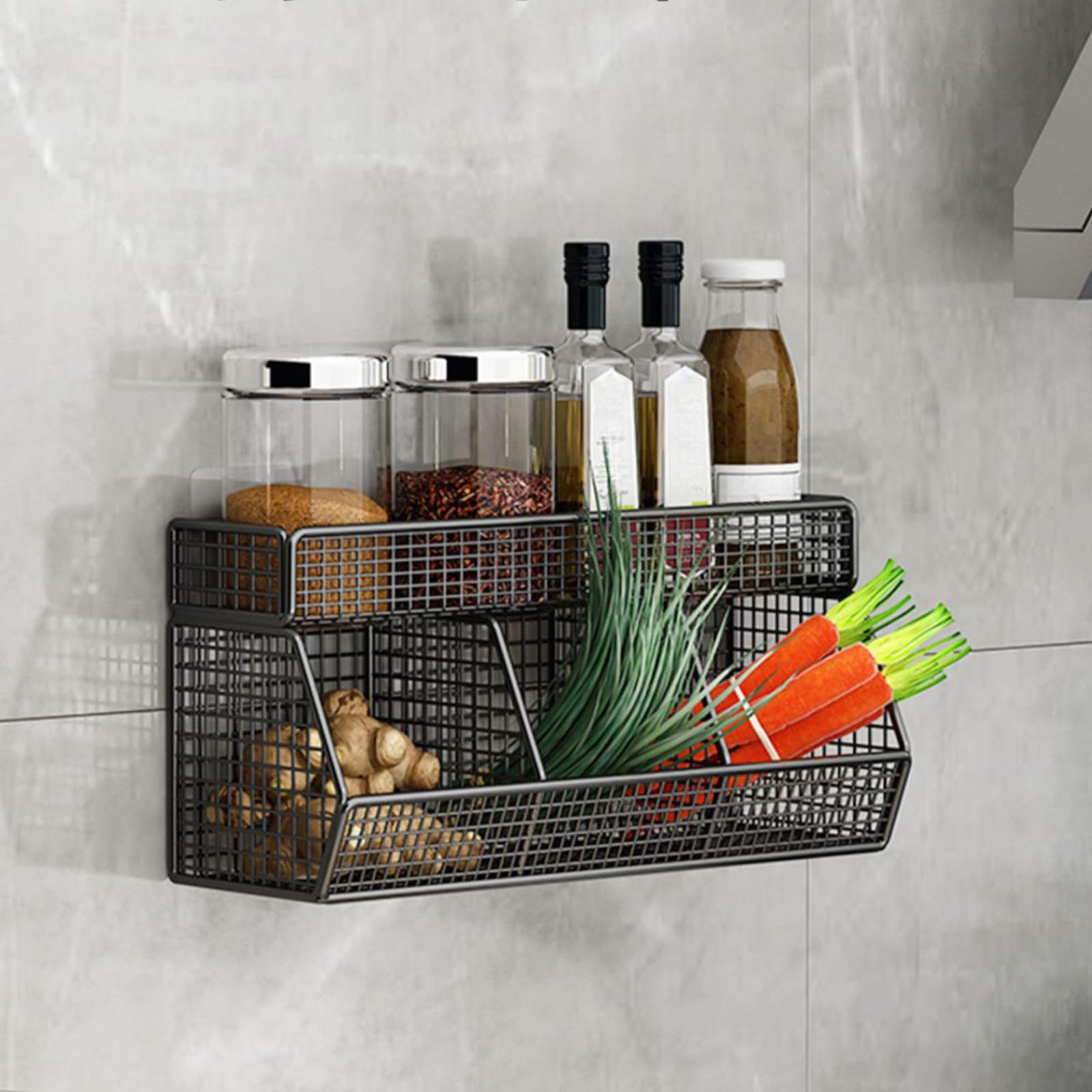 perfk Cestino Portafrutta Da Appendere Alla Parete, Organizer Da Parete, Robusto Supporto in Filo Metallico per Conservare Verdure Frutta Snack, Per Cucina/Dispensa/Bagno, 3 griglie