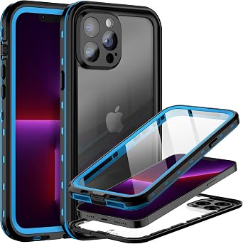 BEASTEK Waterproof Case for iPhone 13 Pro, TRE Series Shockproof Dustproof Underwater IP68 Case with Built-in Screen Protector Full Body Protective Cover, for iPhone 13 Pro 6.1 Blue/Clear