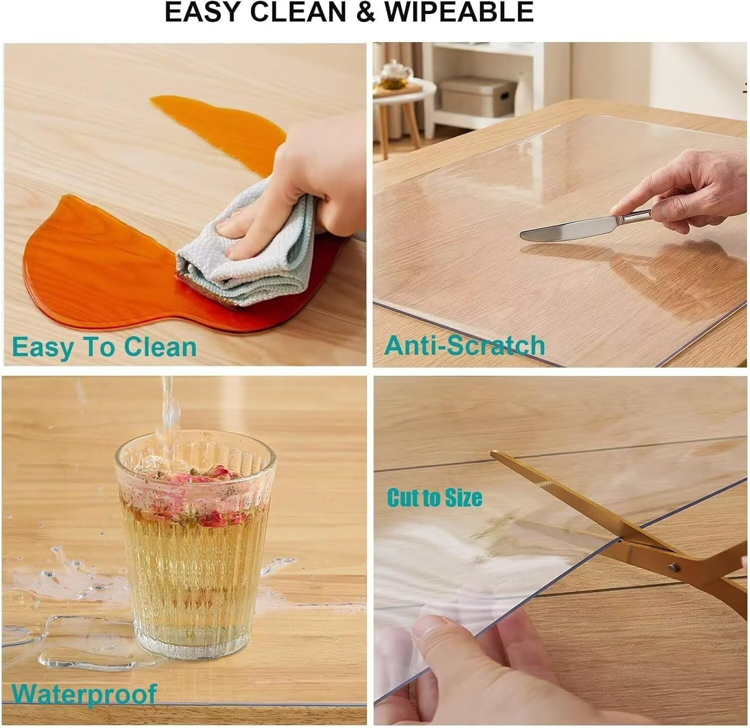 24 x 45 Inch Clear Plastic Dining Room Table Protector Tablecloth Desk Pad Mat Wooden Furniture Coffee Glass End Bed Sofa Side Bar Bistro Dinner Table Cloth Top Protection Cover Waterproof PVC Vinyl