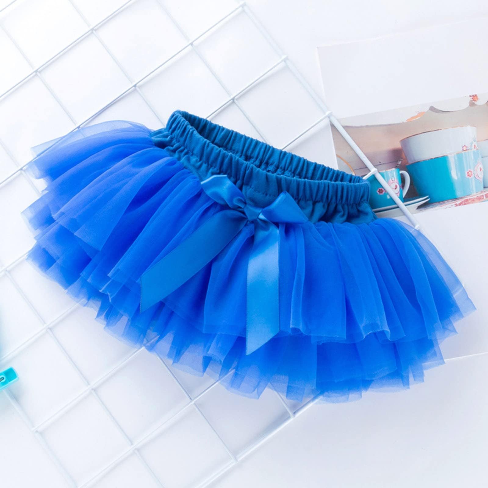 Baby Girls Layered Tutu Tulle Skirt Toddler Bowknot Solid Mesh Tutu Skirts Ballet Dance Party (Dark Blue, 3-6 Months)