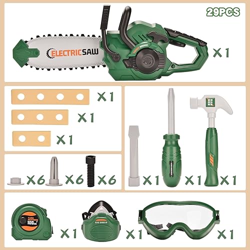 Miniatura 4 de Motosierra para niños, 29 piezas de motosierra de juguete para niños, motosierra falsa para niños, motosierra de juguete para niños, motosierra de
