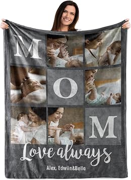 Ultragifta Custom Blankets for Mom Customized Blanket with Photo Text Personalized Picture Blanket Memorial Birthday Mom Gifts for Mother Wife