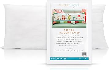 Kimberbell 16 x 38 Plush Bench Pillow Insert Premium Throw Pillow Form for Seasonal & Holiday Decor Vacuum Packed for Storage Ideal for Kimberbell Machine Embroidery Projects