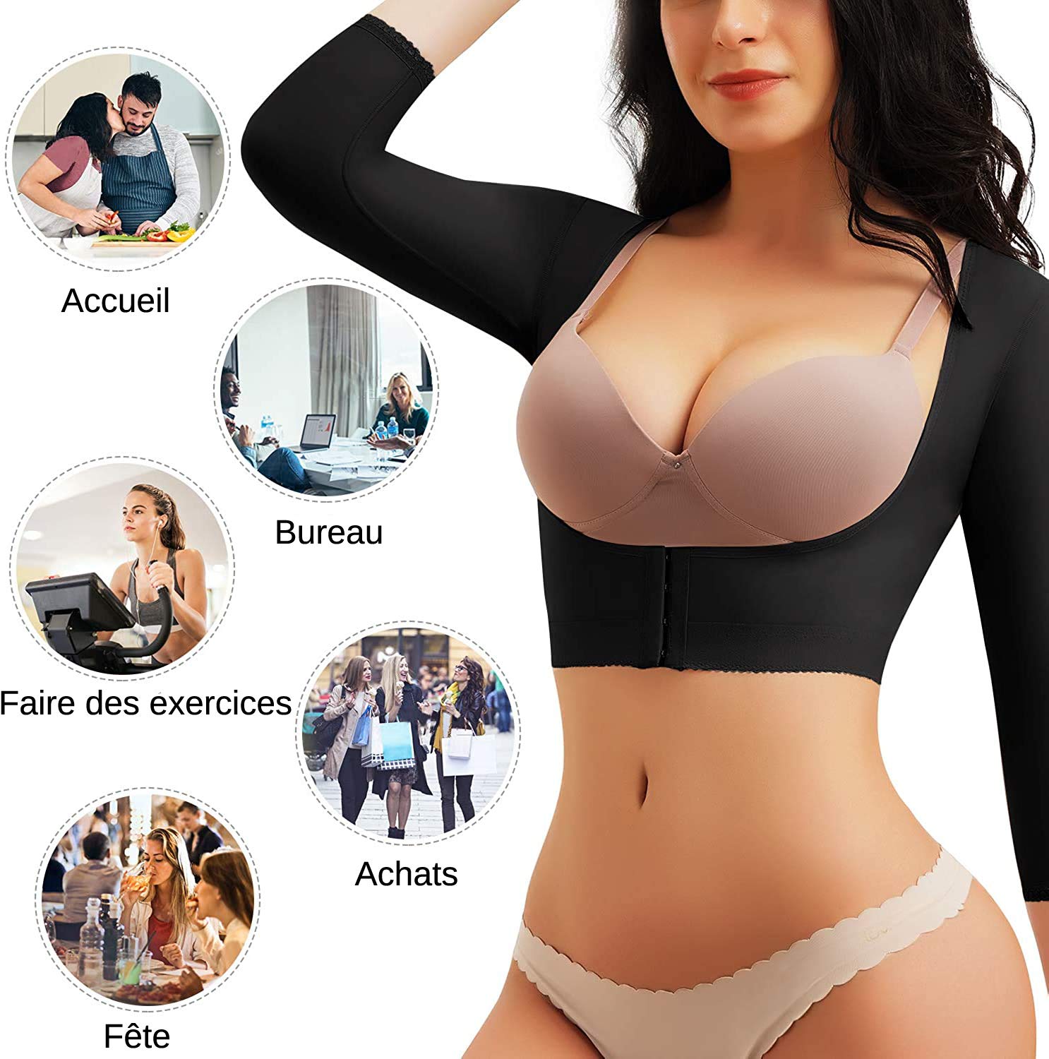 Haut Sculptant Femme Bras Minceur Manches Haut Corps Gilet de Compression Correcteur de Posture Support