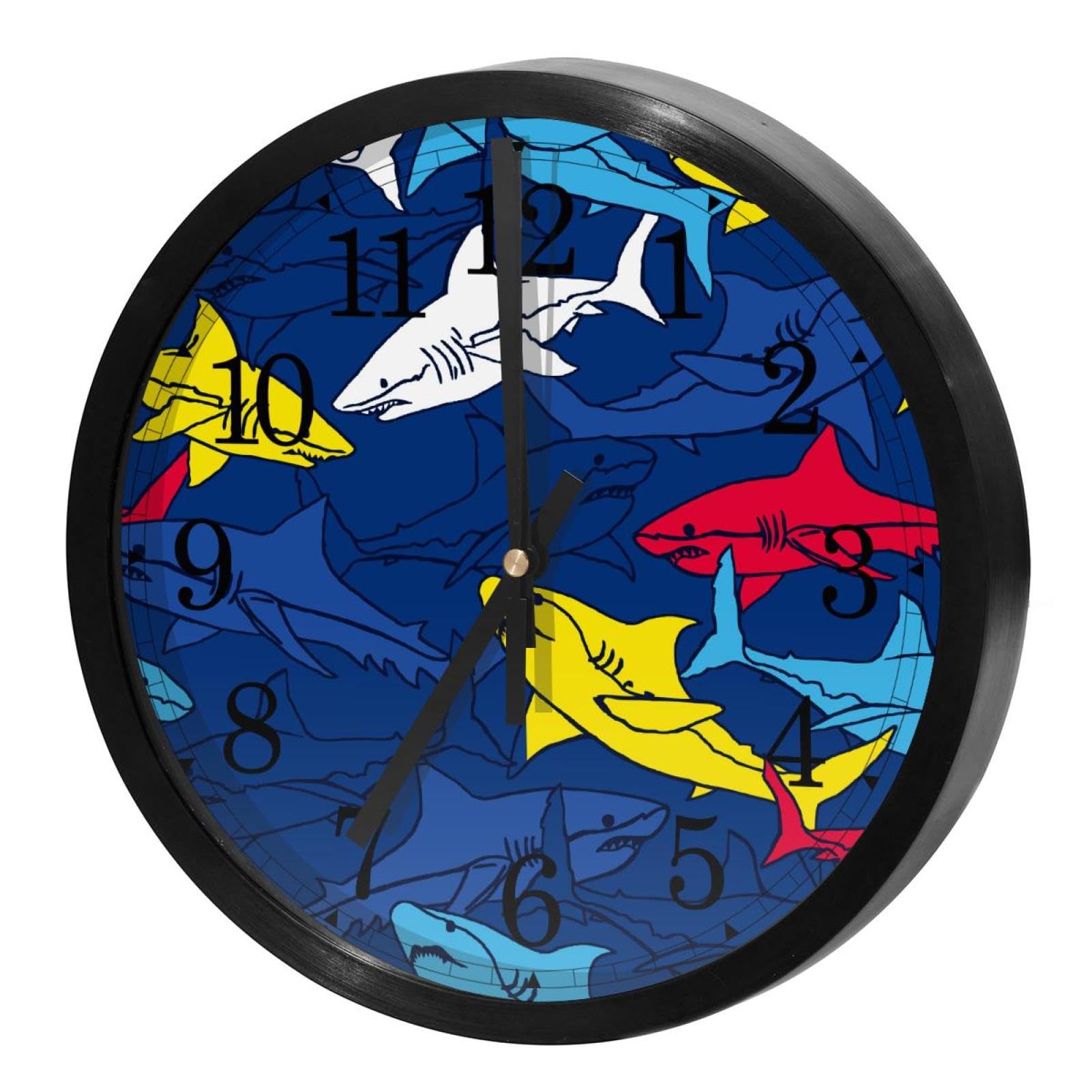 Horloge murale silencieuse sans bruit pour concentration au bureau et école requin