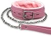 Gothic Leather Choker Collar, PU Leather Fur Lined Pet Collars Necklace with Long and Durable Detachable Leash Chain Pet Collars Pink