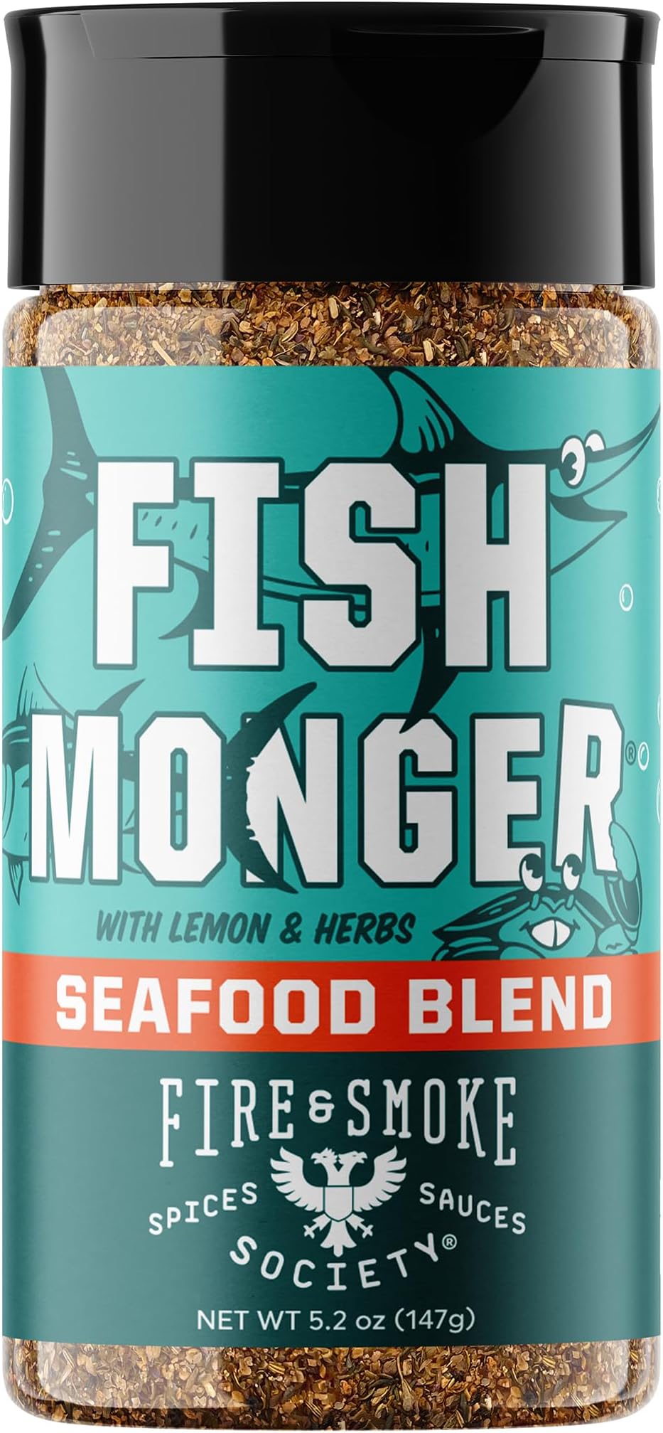 Fish Monger Seafood Seasoning | Fish Seasoning for Snapper, Swordfish, Tuna, Catfish, Salmon | Himalayan Pink Salt, Garlic, Aromatic Herbs, Lemon and Orange Peel | M 5.2 oz